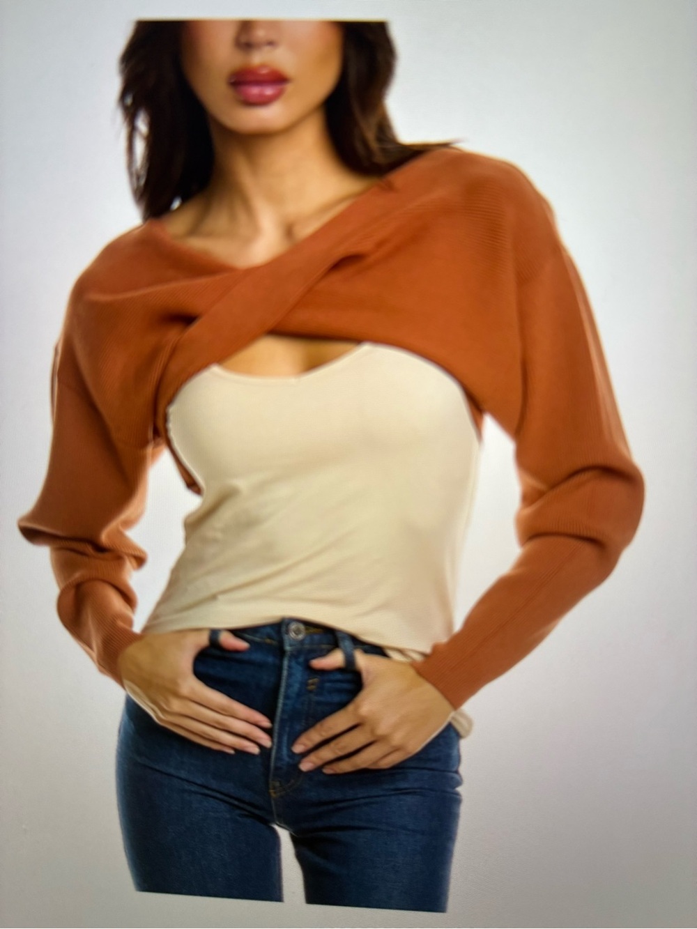 A.L.C. Cropped Bolero Shrug in Rust Brown